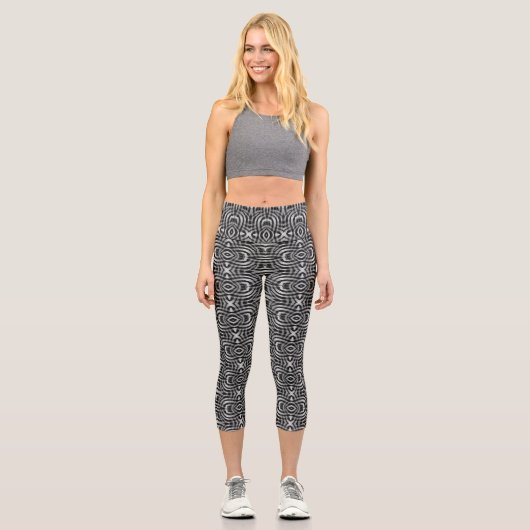 Leggings Capri Black + Dark Silver Tribal Pattern (Recto)