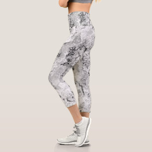 Leggings Capri Black et Marbre blanc Swirl Abstrait