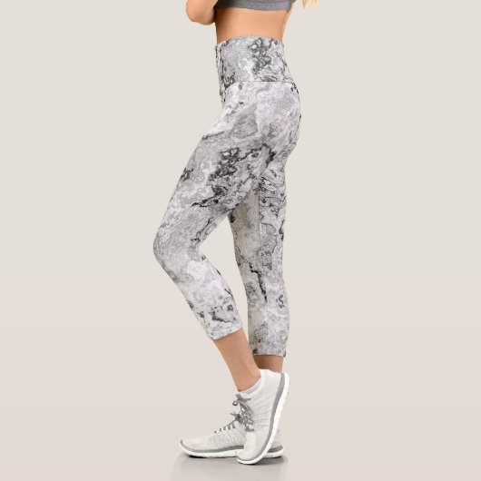 Leggings Capri Black et Marbre blanc Swirl Abstrait (Gauche)