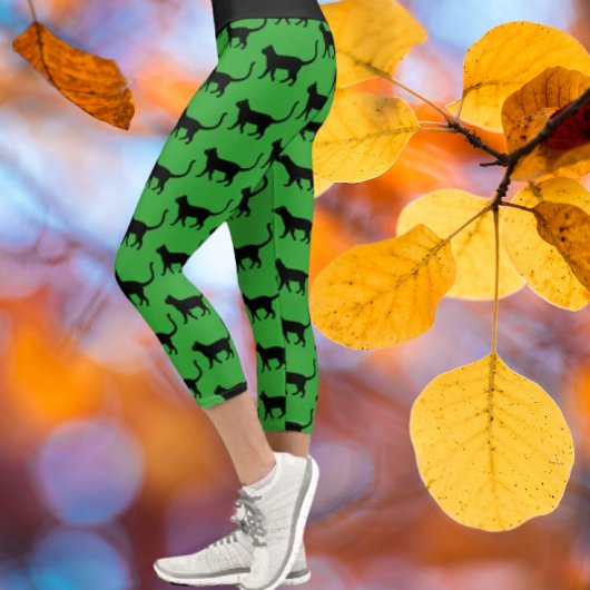 Leggings Capri Black Green Customisée Crazy Cat Femme