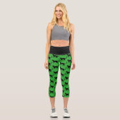 Leggings Capri Black Green Customisée Crazy Cat Femme (Recto)