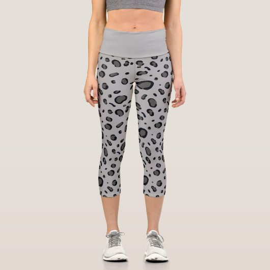 Leggings Capri Black Leopard Pattern On Grey (Recto)