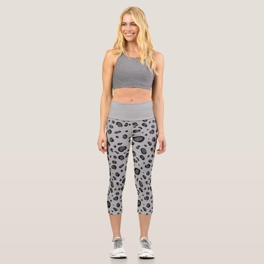 Leggings Capri Black Leopard Pattern On Grey (Recto)