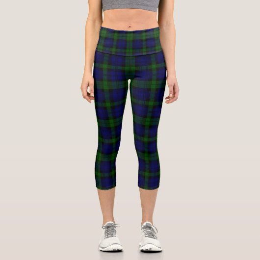 Leggings Capri Black Watch Tartan bleu vert Plaid (Recto)