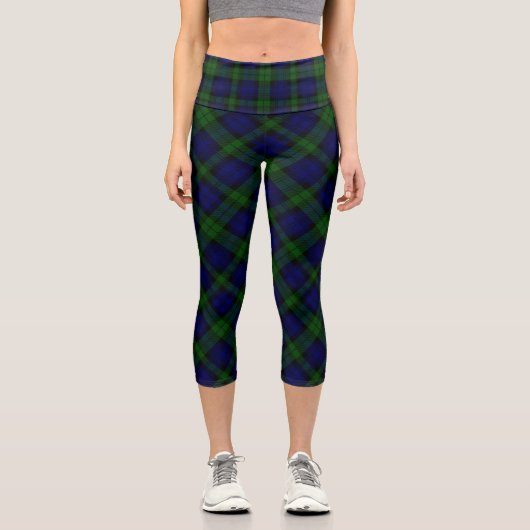Leggings Capri Black Watch Tartan bleu vert Plaid (Recto)