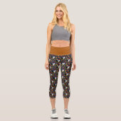 Leggings Capri Black White Wolves Moonlight Autumn Leaves (Recto)