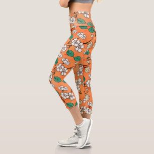 Leggings Capri Blanc Floral Design Orange