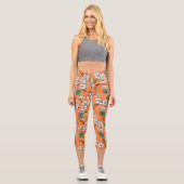 Leggings Capri Blanc Floral Design Orange (Recto)