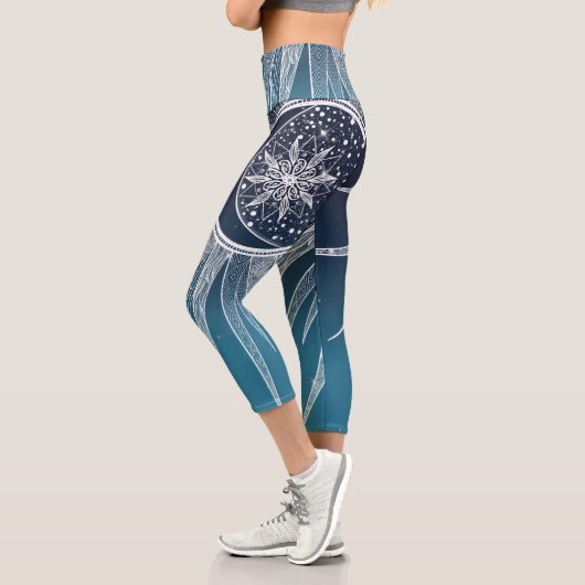 Leggings Capri Blanc Sun Moon Mandala Blue Gradient Design (Gauche)