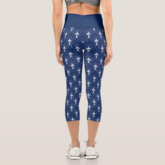 Leggings Capri Blanc sur bleu foncé motif art déco (Verso)
