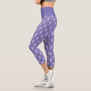 Leggings Capri Blanc sur motif art déco violet
