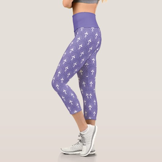 Leggings Capri Blanc sur motif art déco violet (Gauche)