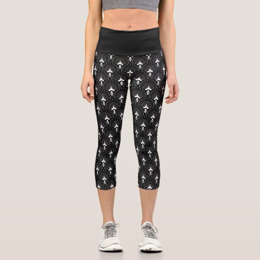 Leggings Capri Blanc sur motif noir art déco (Recto)