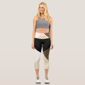 Leggings Capri Blancs d'or géométrique noir moderne (Recto)