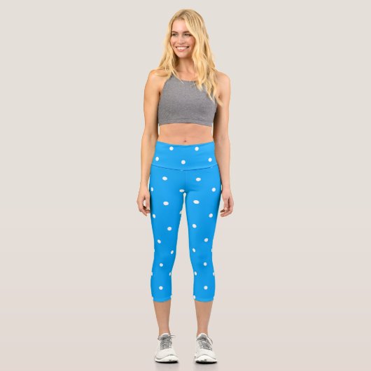 Leggings Capri Bleu avec points blancs (Recto)