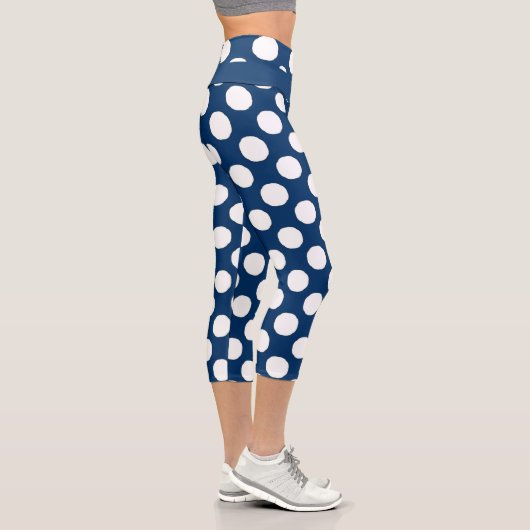 Leggings Capri Bleu Blanc Moderne Motif Pointe Polka (Droite)