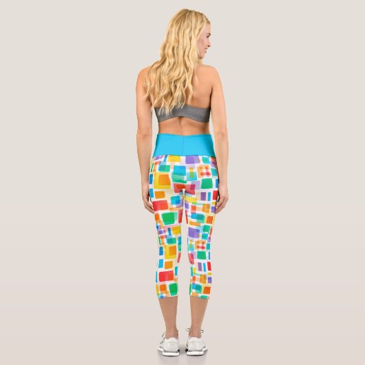 Leggings Capri Bleu Bleu Vert Orange Rouge Violet Motif Art (Verso)