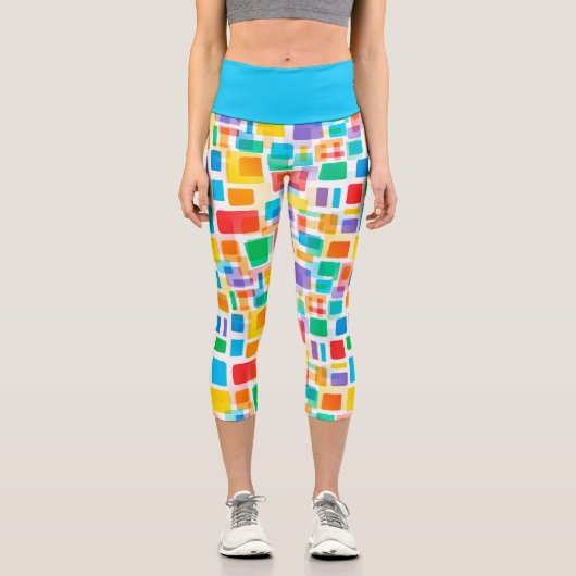 Leggings Capri Bleu Bleu Vert Orange Rouge Violet Motif Art (Recto)