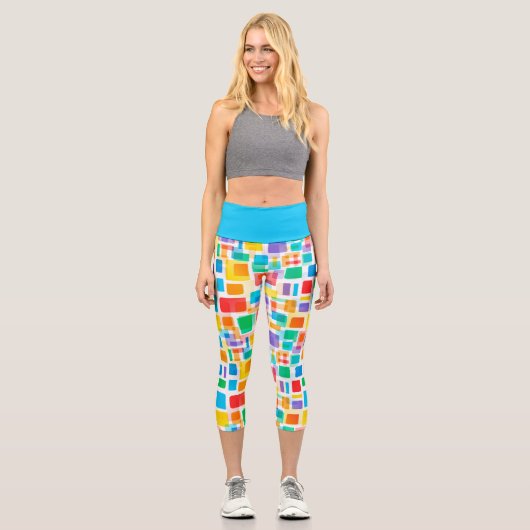 Leggings Capri Bleu Bleu Vert Orange Rouge Violet Motif Art (Recto)