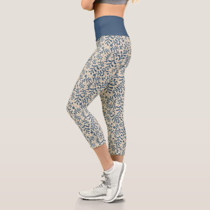Leggings Capri Bleu botanique chic et Motif de crème