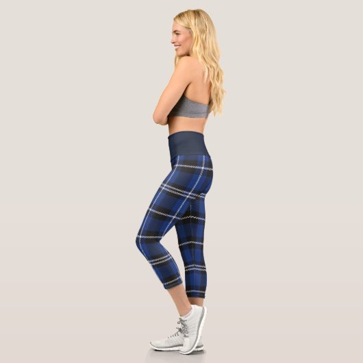 Leggings Capri Bleu Buffalo Plaid Motif haut-taille Capris (Gauche)