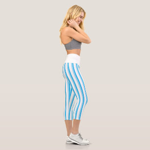 Leggings Capri Bleu ciel clair et bandes verticales blanches