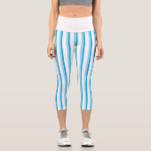 Leggings Capri Bleu ciel clair et bandes verticales blanches (Recto)