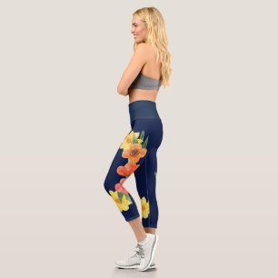 Leggings Capri Bleu de la marine florale 