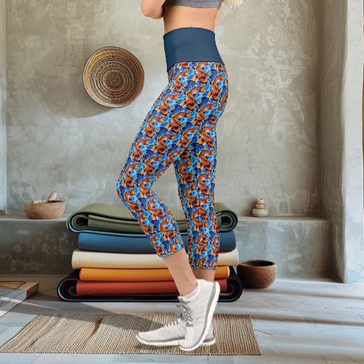 Leggings Capri Bleu de poisson orange Koi