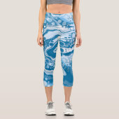 Leggings Capri Bleu Digital Fluid Art Marbre Pour Peinture Cellul (Recto)