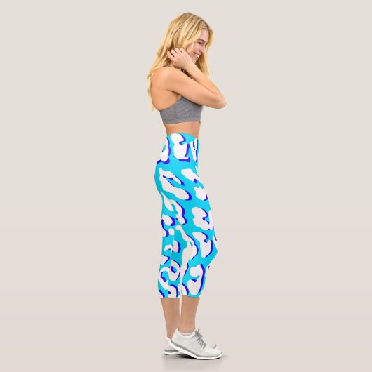 Leggings Capri Bleu Empreinte de léopard blanc (Droite)