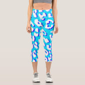 Leggings Capri Bleu Empreinte de léopard blanc (Recto)