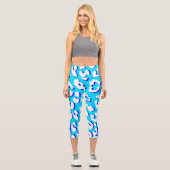 Leggings Capri Bleu Empreinte de léopard blanc (Recto)