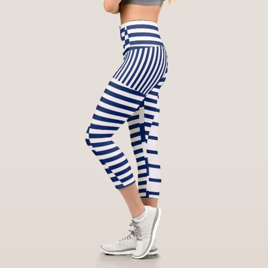 Leggings Capri Bleu et blanc sur bandes (Gauche)