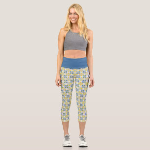 Leggings Capri Bleu et jaune joli carrelage portugais motif