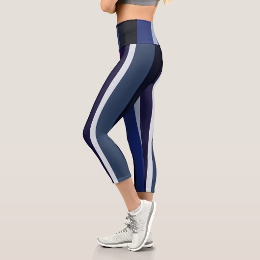 Leggings Capri Bleu et pourpre Abstrait rayures (Gauche)