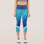 Leggings Capri Bleu géométrique avec blanc nom rayé moderne (Recto)