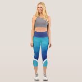Leggings Capri Bleu géométrique avec blanc nom rayé moderne (Recto)