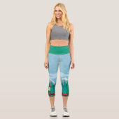 Leggings Capri Bleu glacé avec flocons de neige dorés (Recto)