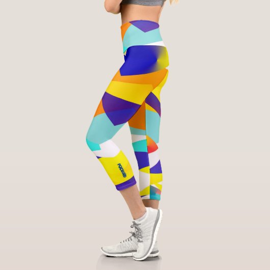 Leggings Capri Bleu jaune ciblé Art Abstrait (Gauche)