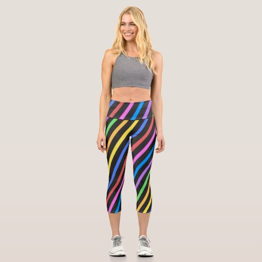 Leggings Capri Bleu jaune violet Bleu noir rayures trippées (Recto)