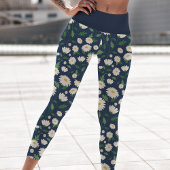 Leggings Capri Bleu Marine Cute Et Blanc Floral Daisy
