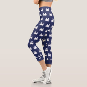 Leggings Capri Bleu marine motif de crabe nautique personnalisé p