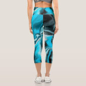 Leggings Capri Bleu, noir et Marbre blanc Fluid Art (Verso)