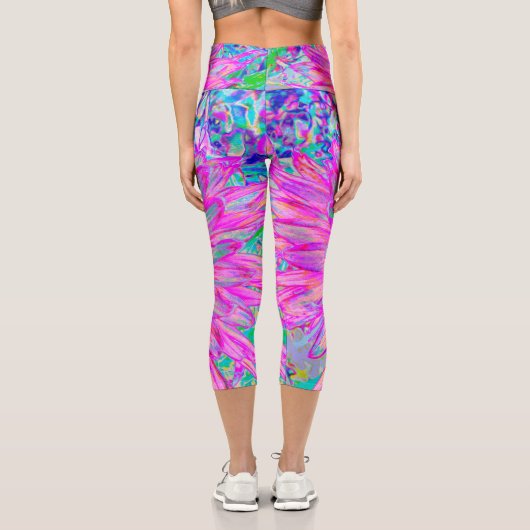 Leggings Capri Bleu rose et violet cool Artsy Dahlia Bloom (Verso)