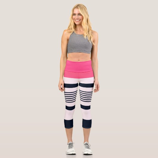 Leggings Capri Bleu rose rayé (Recto)