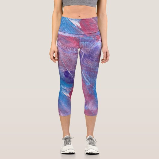 Leggings Capri Bleu rose violet Abstrait à haut taille Capris (Recto)