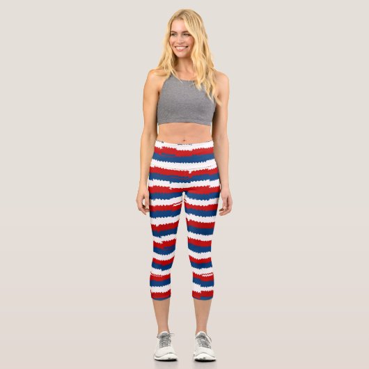 Leggings Capri Bleu rouge Blancs (Recto)