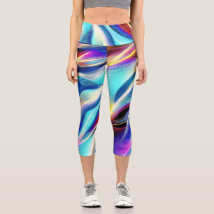 Leggings Capri Bleu Turquoise rose Jaune Blanc Vave Abstraction