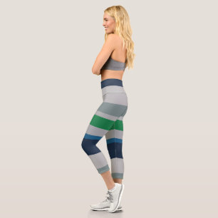Leggings Capri Bleu vert Abstrait rayures